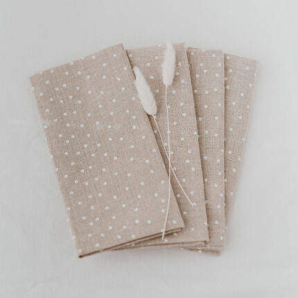 Lněné ubrousky puntíky set 4 ks - béžová/bílá