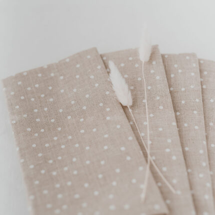 Lněné ubrousky puntíky set 4 ks - béžová/bílá_2