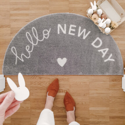 Rohožka půlkruh Hello New Day - šedá/bílá-2