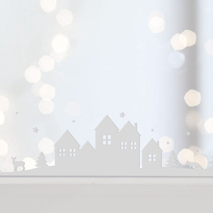 Samolepka na okno zasněžené domečky