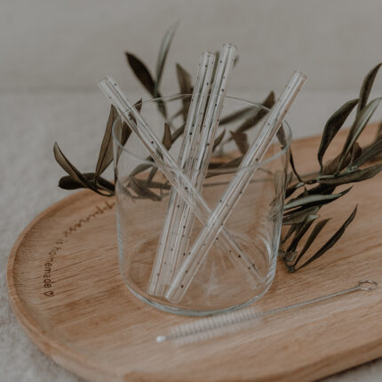 Skleněná brčka puntíky 13 cm set 4 ks